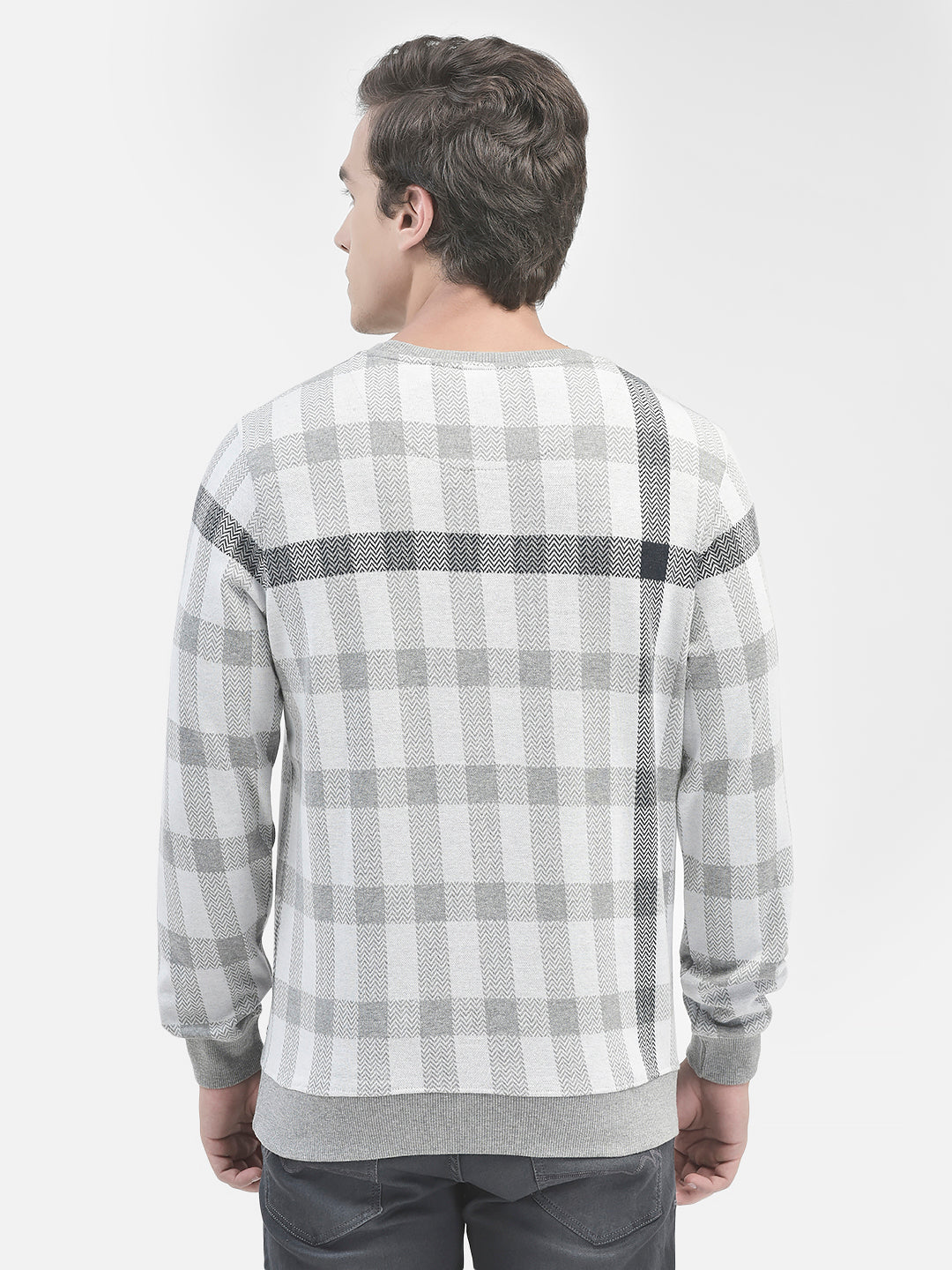 Grey Checked Sweatshirt-Men Sweatshirts-Crimsoune Club