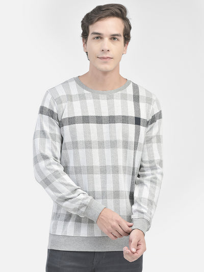 Grey Checked Sweatshirt-Men Sweatshirts-Crimsoune Club