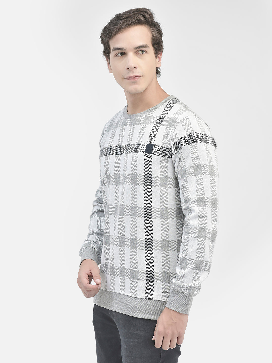 Grey Checked Sweatshirt-Men Sweatshirts-Crimsoune Club