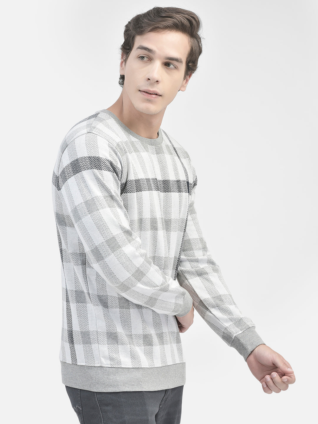 Grey Checked Sweatshirt-Men Sweatshirts-Crimsoune Club