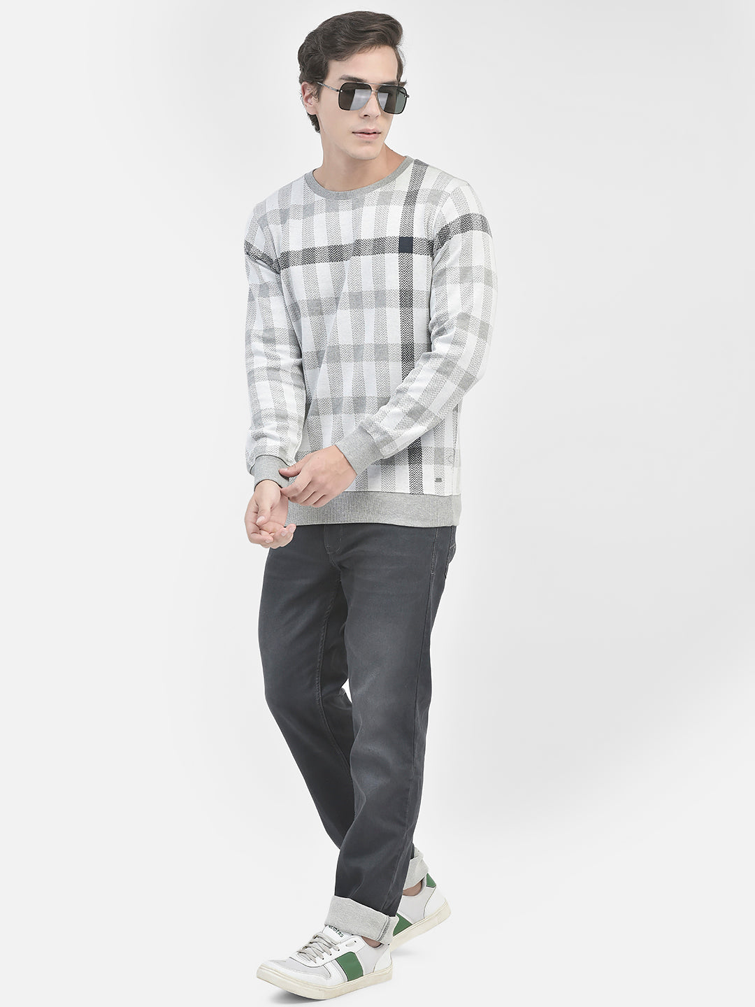 Grey Checked Sweatshirt-Men Sweatshirts-Crimsoune Club