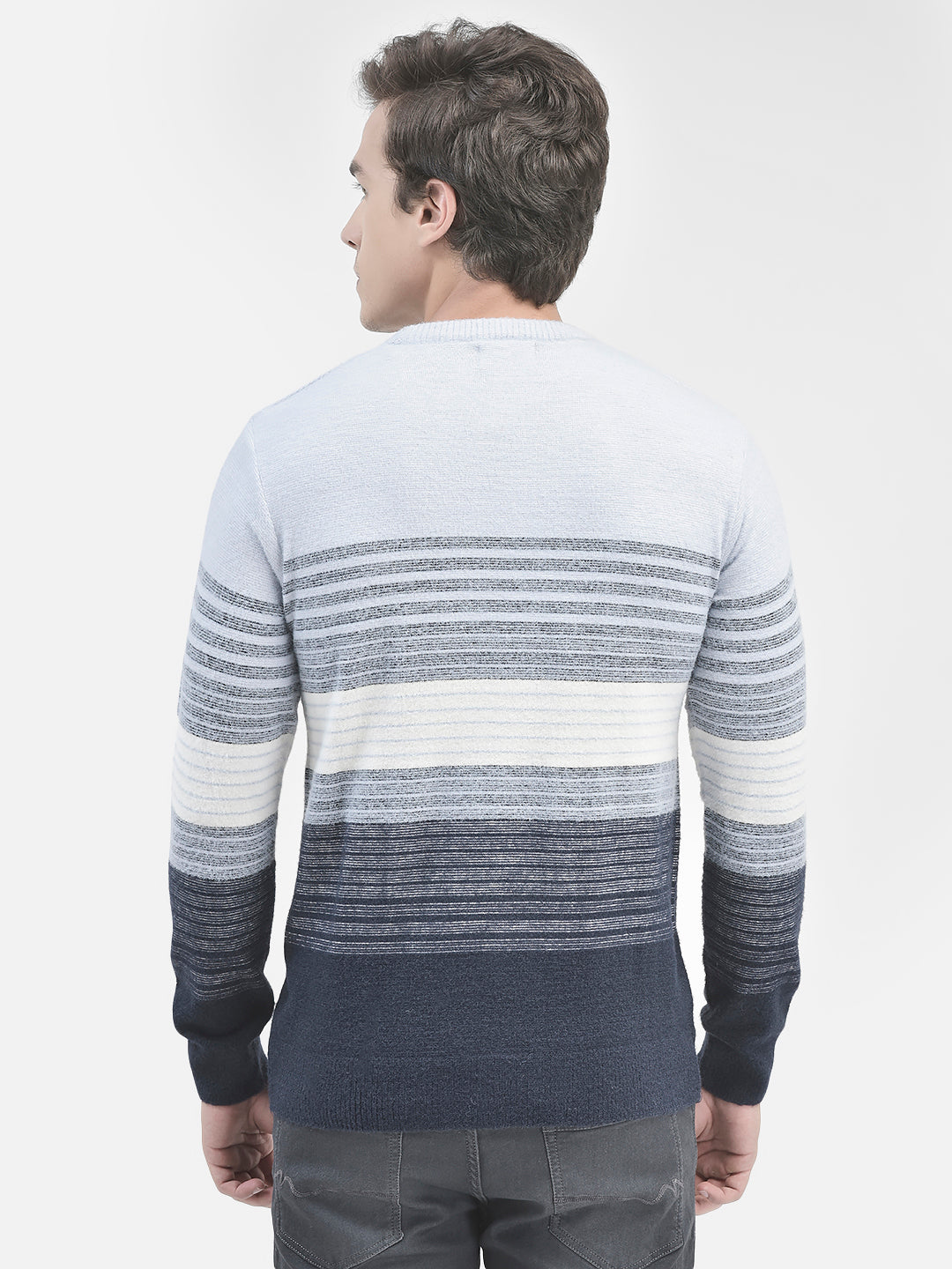 Blue Striped Cotton Sweater-Men Sweaters-Crimsoune Club