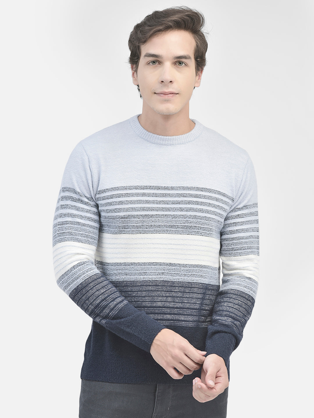 Blue Striped Cotton Sweater-Men Sweaters-Crimsoune Club