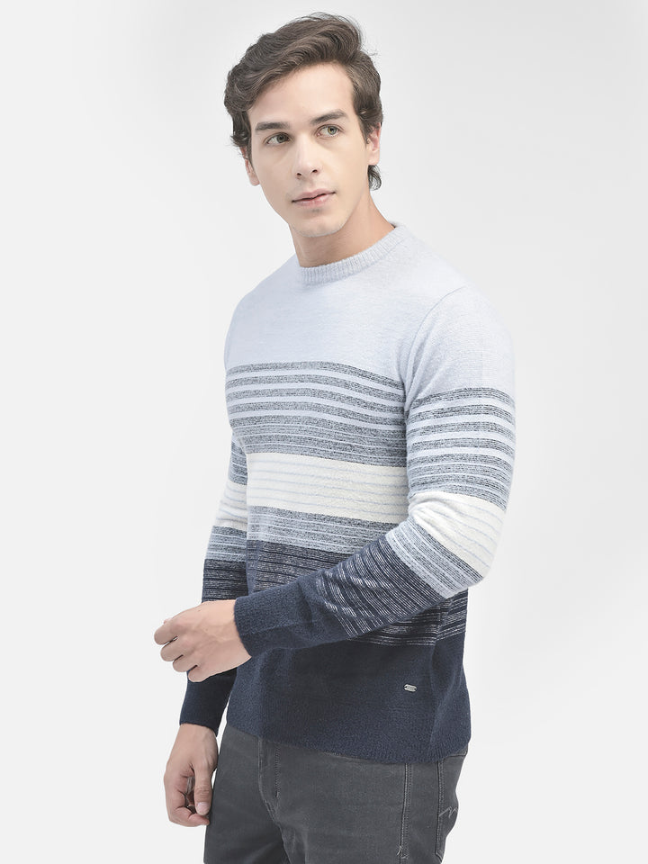 Blue Striped Cotton Sweater-Men Sweaters-Crimsoune Club