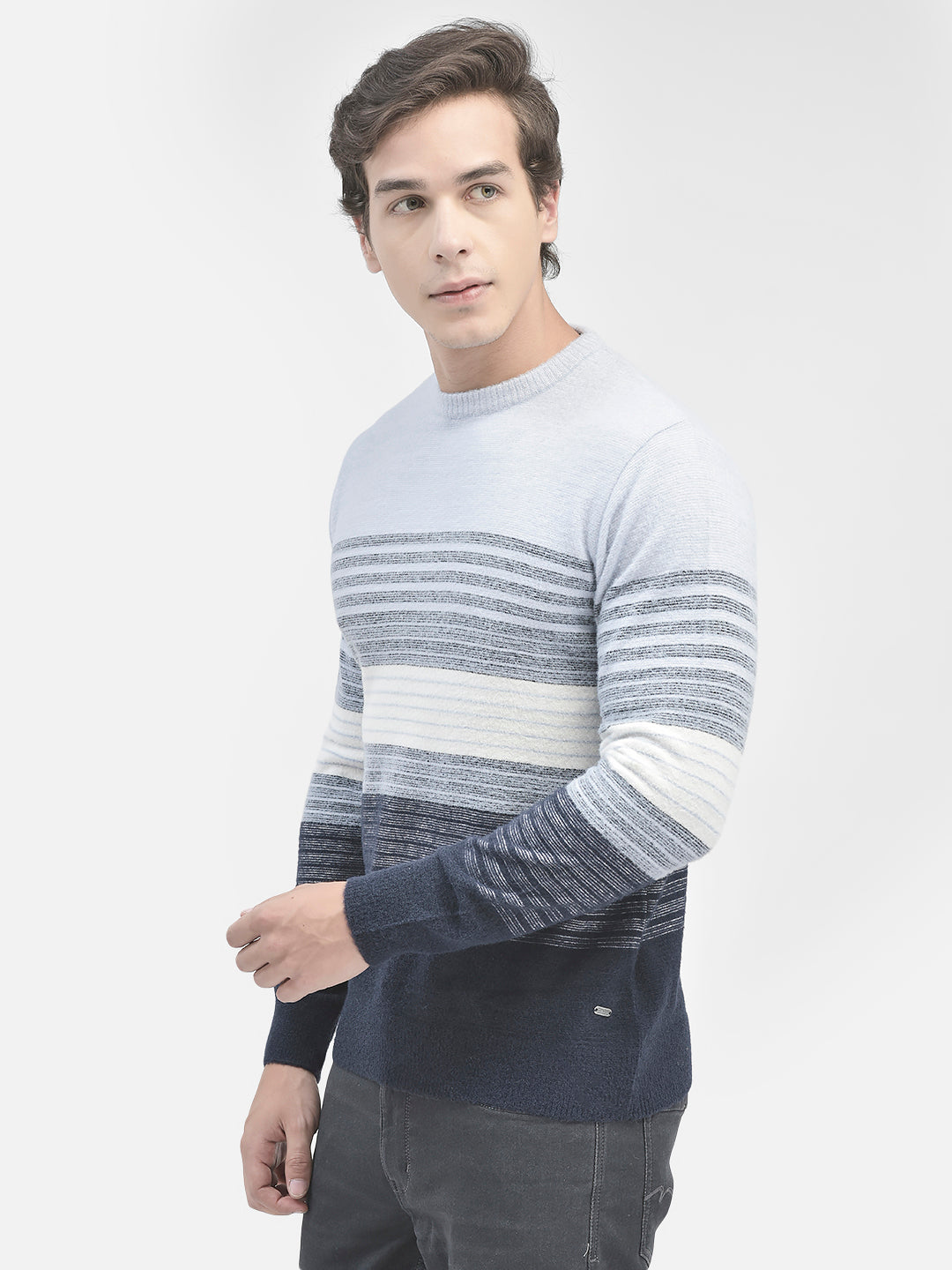 Blue Striped Cotton Sweater-Men Sweaters-Crimsoune Club