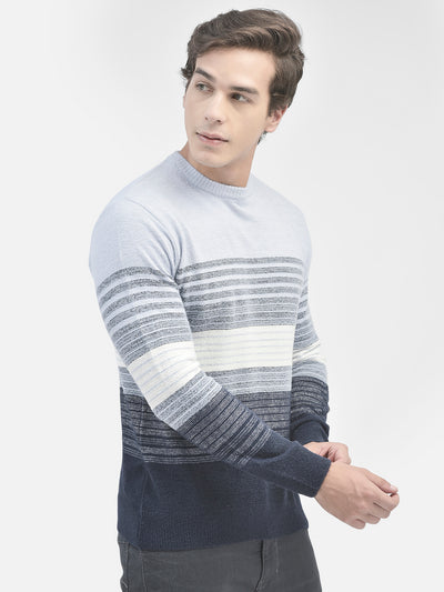 Blue Striped Cotton Sweater-Men Sweaters-Crimsoune Club