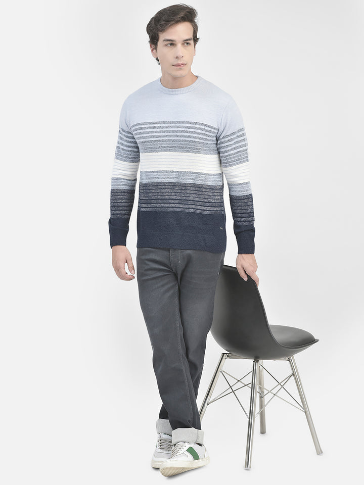 Blue Striped Cotton Sweater-Men Sweaters-Crimsoune Club