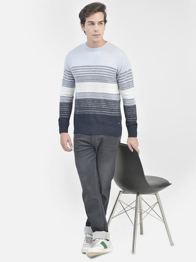 Blue Striped Cotton Sweater-Men Sweaters-Crimsoune Club