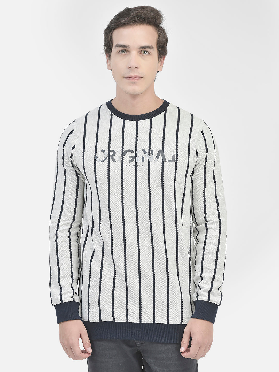 Grey Striped Sweatshirt-Men Sweatshirts-Crimsoune Club