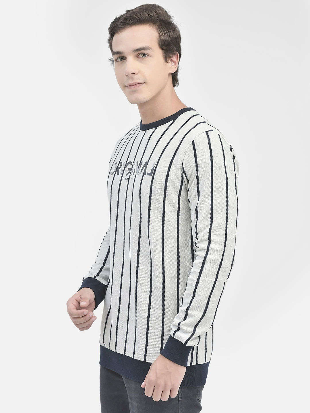 Grey Striped Sweatshirt-Men Sweatshirts-Crimsoune Club