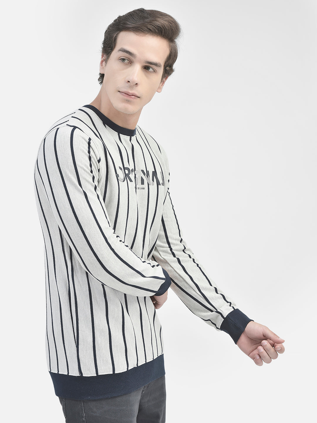 Grey Striped Sweatshirt-Men Sweatshirts-Crimsoune Club