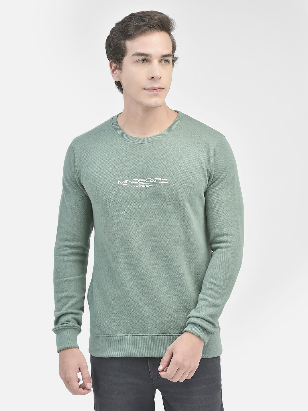 Green Printed Sweatshirt-Men Sweatshirts-Crimsoune Club