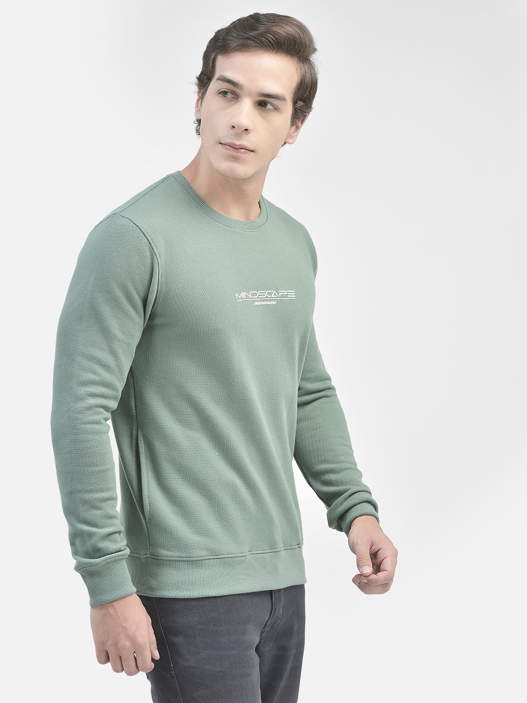 Green Printed Sweatshirt-Men Sweatshirts-Crimsoune Club