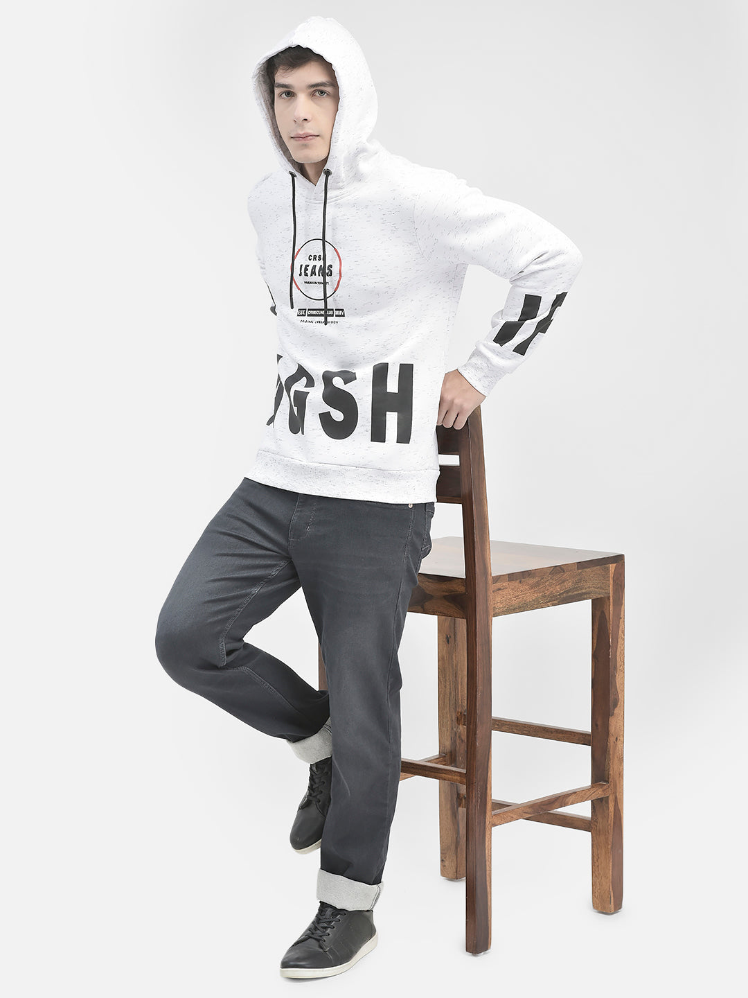 White Printed Hooded Sweatshirt-Men Sweatshirts-Crimsoune Club