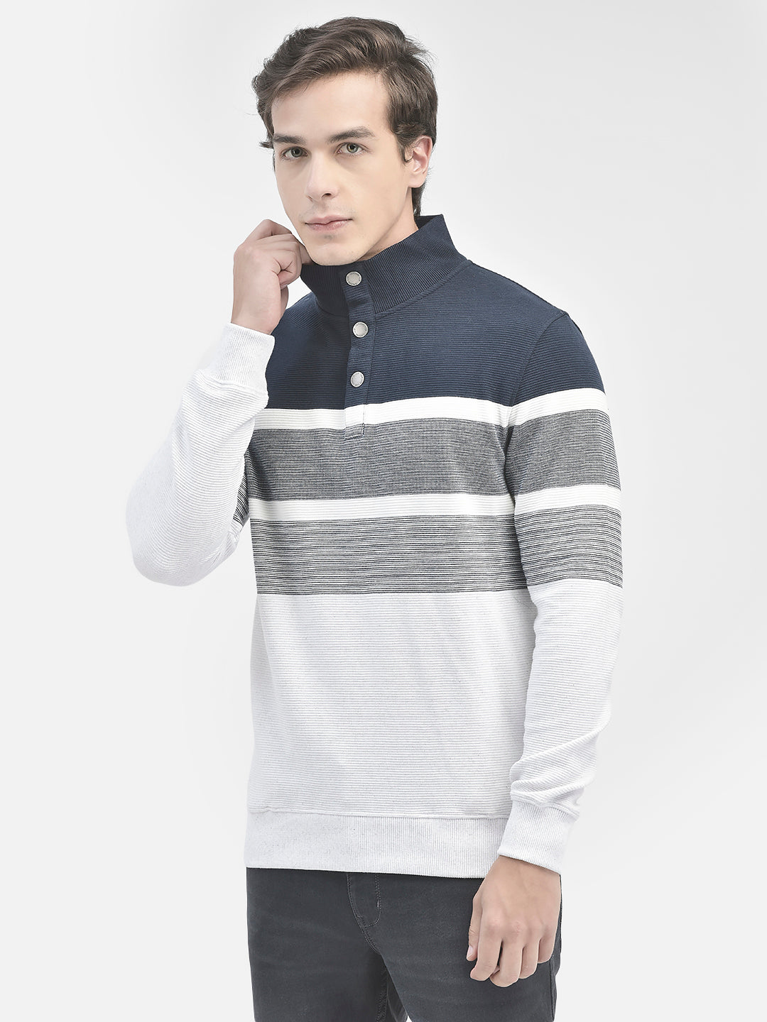 Navy Blue Striped Sweatshirt-Men Sweatshirts-Crimsoune Club