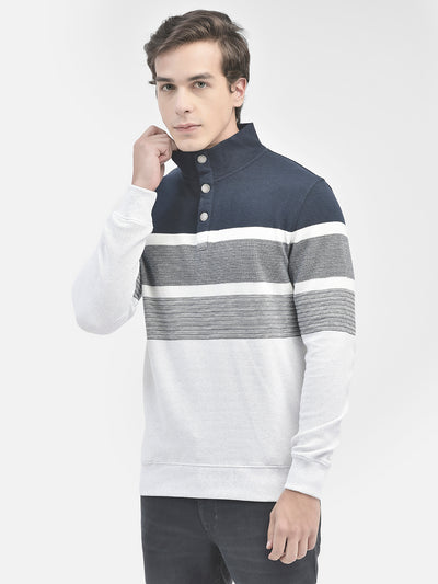 Navy Blue Striped Sweatshirt-Men Sweatshirts-Crimsoune Club