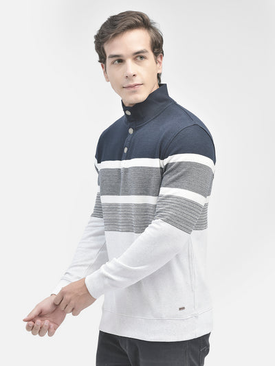 Navy Blue Striped Sweatshirt-Men Sweatshirts-Crimsoune Club