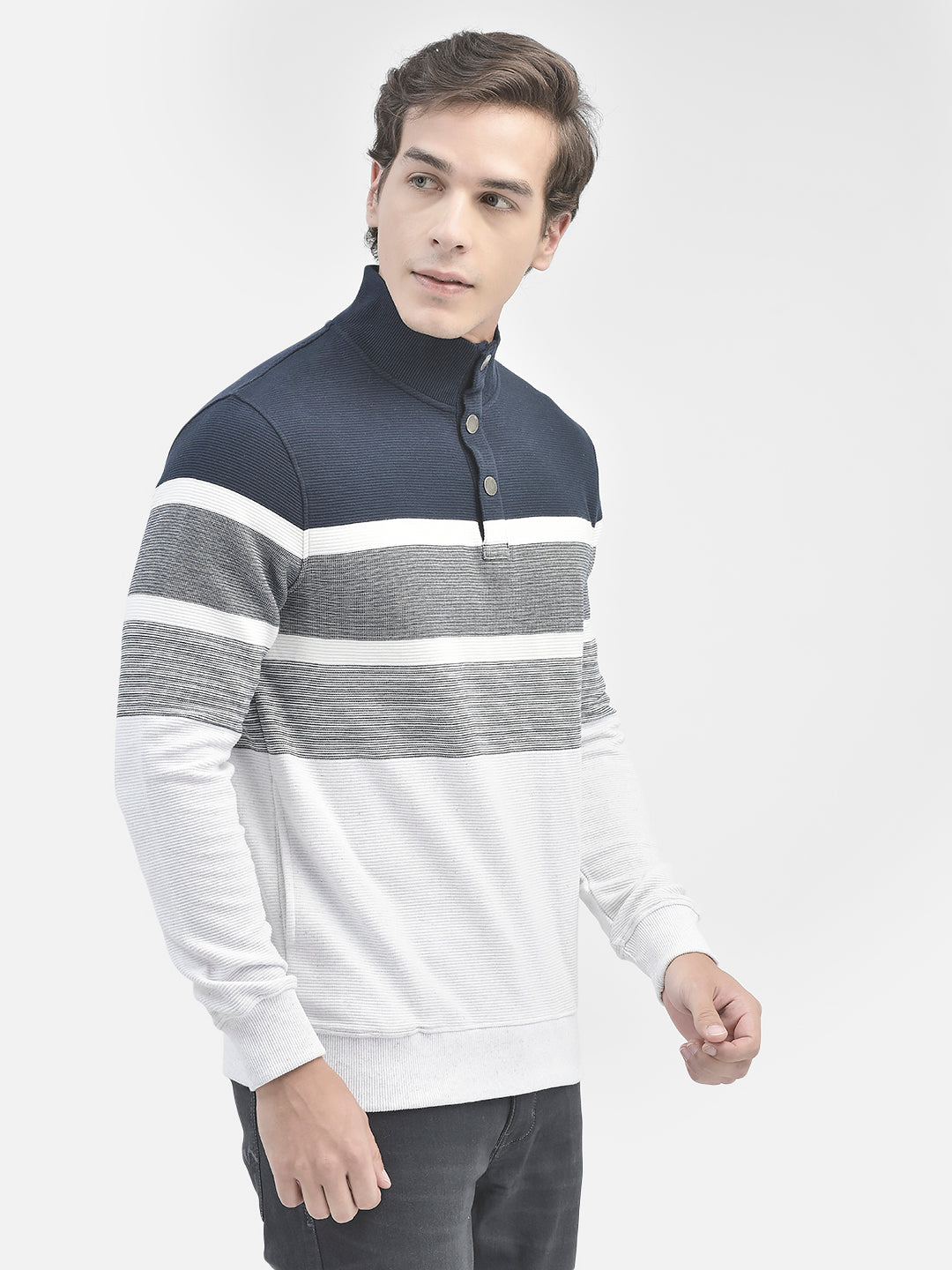Navy Blue Striped Sweatshirt-Men Sweatshirts-Crimsoune Club
