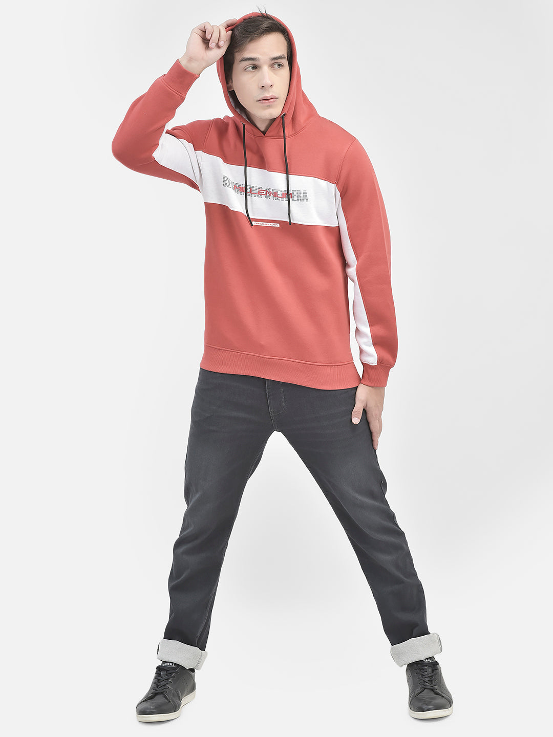 Red Printed Sweatshirt With Hood-Men Sweatshirts-Crimsoune Club