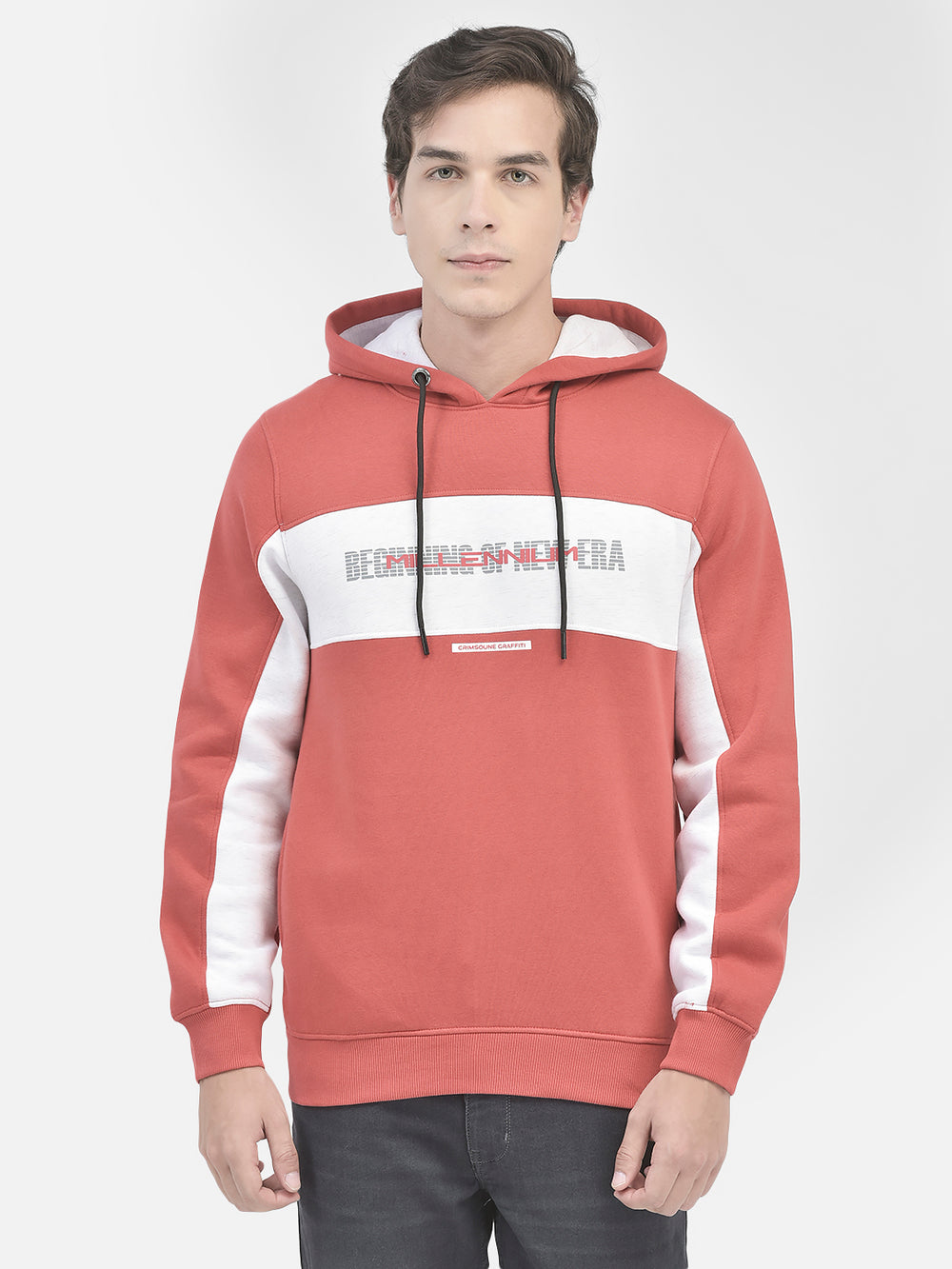 Red Printed Sweatshirt With Hood-Men Sweatshirts-Crimsoune Club