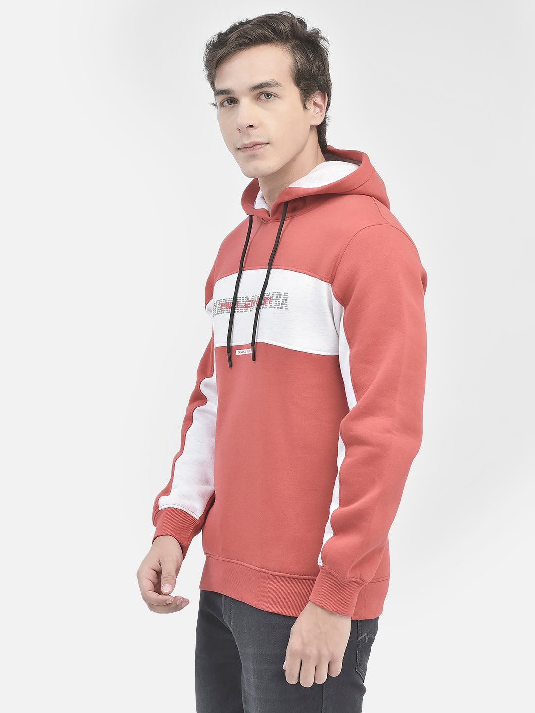 Red Printed Sweatshirt With Hood-Men Sweatshirts-Crimsoune Club