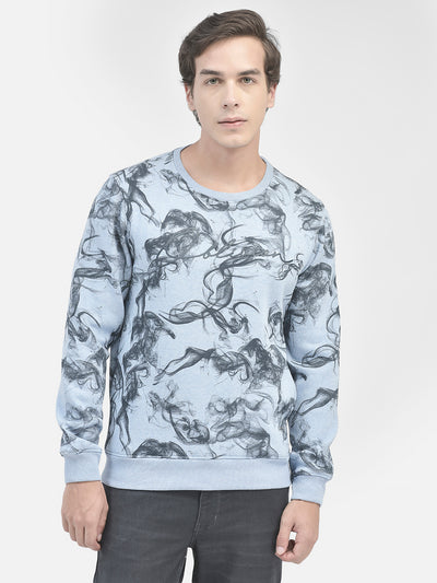 Blue Printed Sweatshirt-Men Sweatshirts-Crimsoune Club