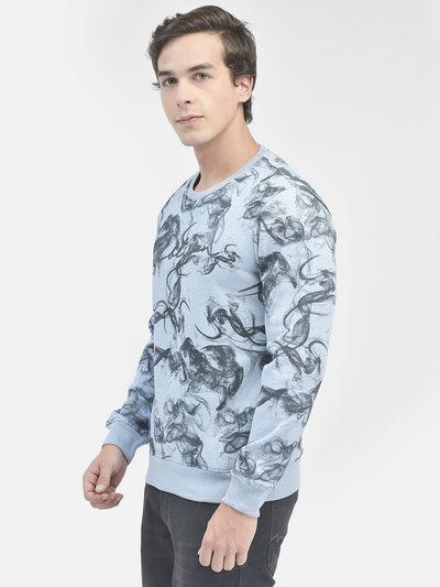 Blue Printed Sweatshirt-Men Sweatshirts-Crimsoune Club