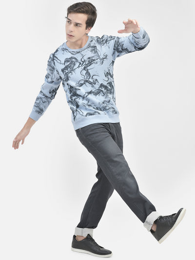 Blue Printed Sweatshirt-Men Sweatshirts-Crimsoune Club