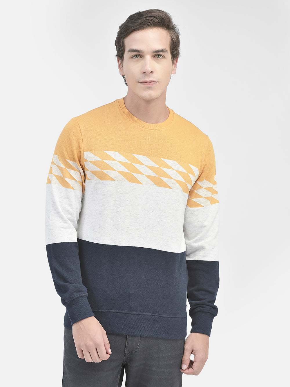 Mustard Colourblocked Sweatshirt-Men Sweatshirts-Crimsoune Club