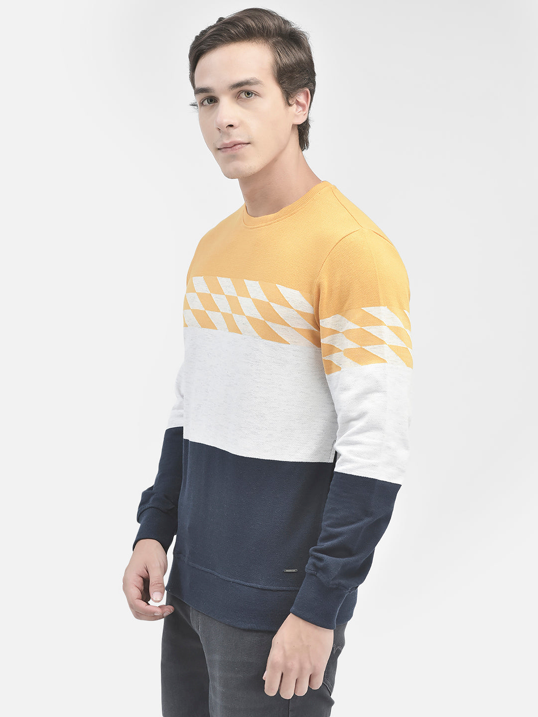 Mustard Colourblocked Sweatshirt-Men Sweatshirts-Crimsoune Club
