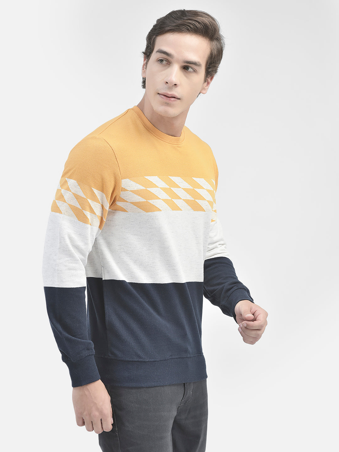 Mustard Colourblocked Sweatshirt-Men Sweatshirts-Crimsoune Club