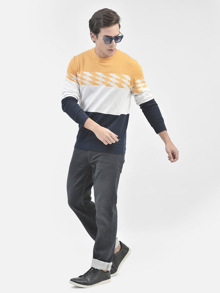 Mustard Colourblocked Sweatshirt-Men Sweatshirts-Crimsoune Club