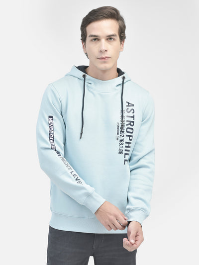 Blue Printed Sweatshirt With Hood-Men Sweatshirts-Crimsoune Club