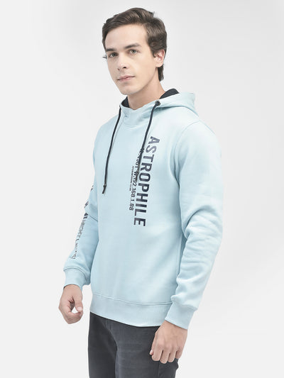 Blue Printed Sweatshirt With Hood-Men Sweatshirts-Crimsoune Club