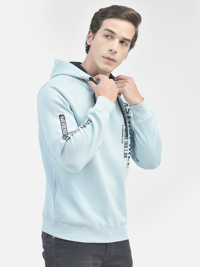 Blue Printed Sweatshirt With Hood-Men Sweatshirts-Crimsoune Club