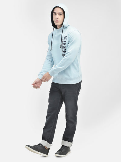 Blue Printed Sweatshirt With Hood-Men Sweatshirts-Crimsoune Club