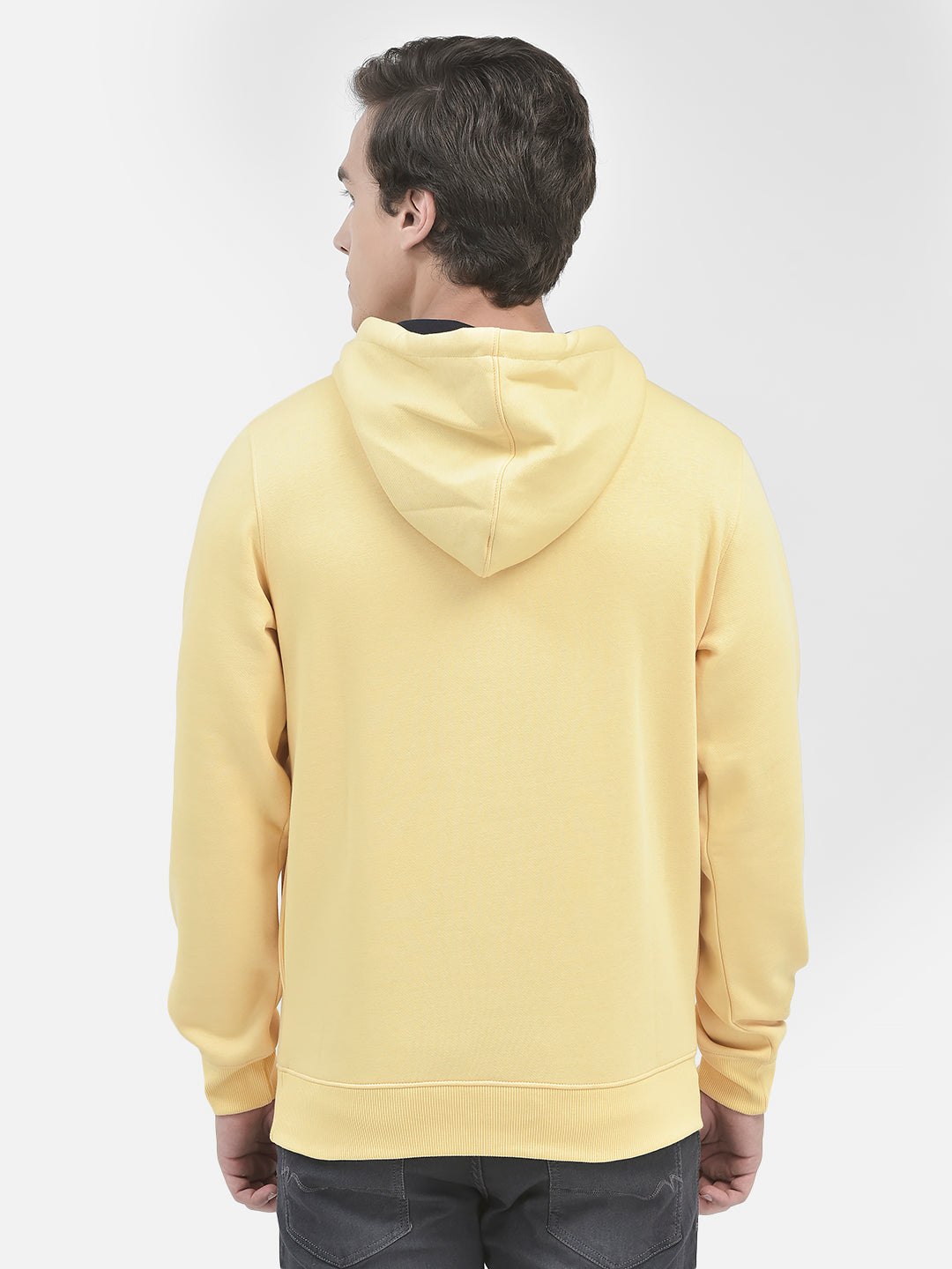 Yellow Printed Sweatshirt With Hood-Men Sweatshirts-Crimsoune Club