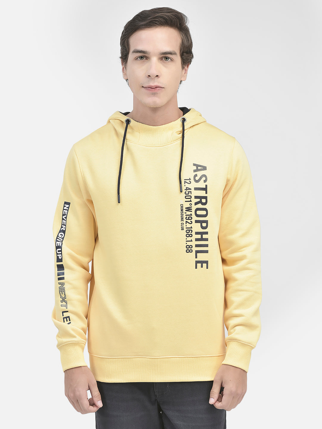 Yellow Printed Sweatshirt With Hood-Men Sweatshirts-Crimsoune Club