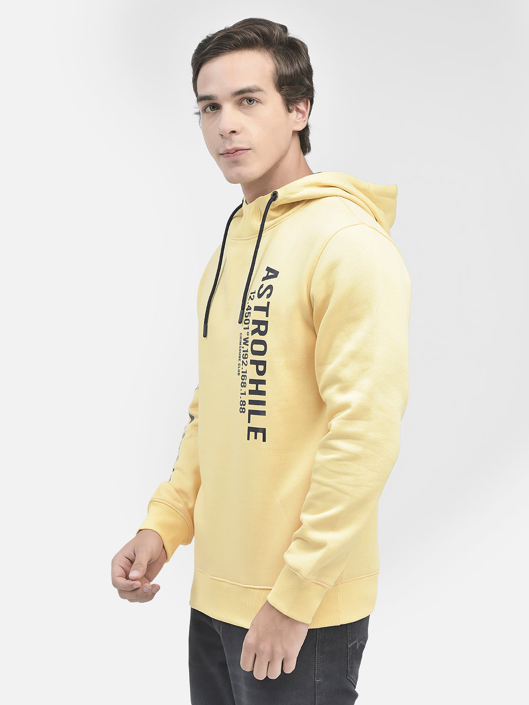 Yellow Printed Sweatshirt With Hood-Men Sweatshirts-Crimsoune Club