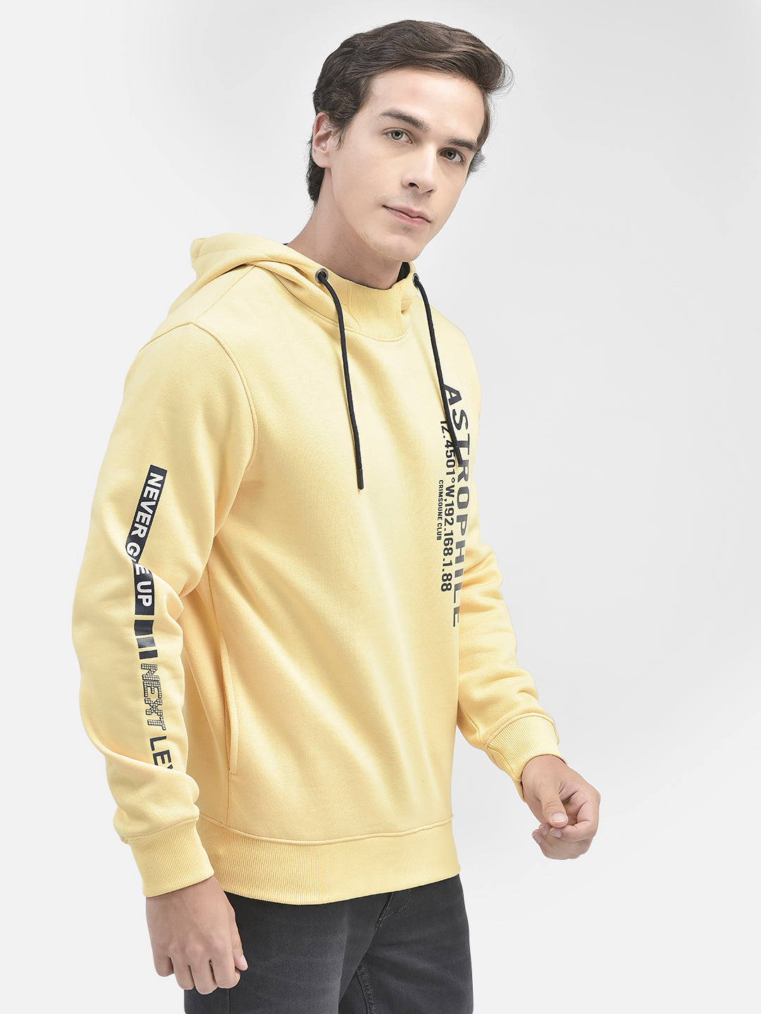 Yellow Printed Sweatshirt With Hood-Men Sweatshirts-Crimsoune Club