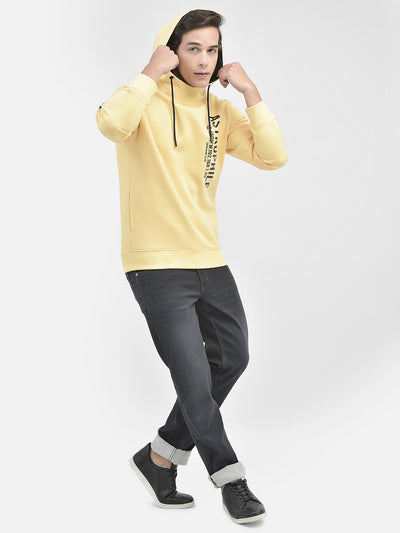 Yellow Printed Sweatshirt With Hood-Men Sweatshirts-Crimsoune Club