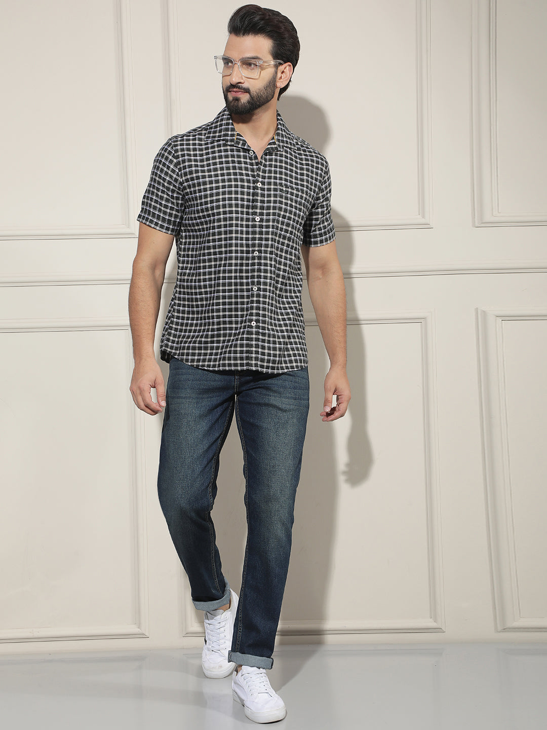 Contemporary Olive Green Checked Shirt-Men Shirts-Crimsoune Club