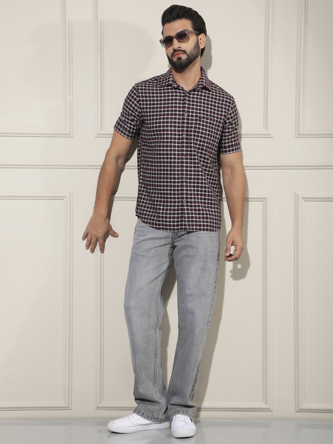 Minimalist Violet Purple Checked Shirt-Men Shirts-Crimsoune Club