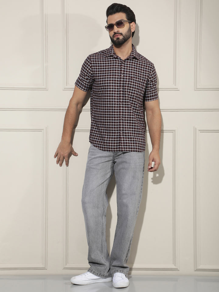 Minimalist Violet Purple Checked Shirt-Men Shirts-Crimsoune Club