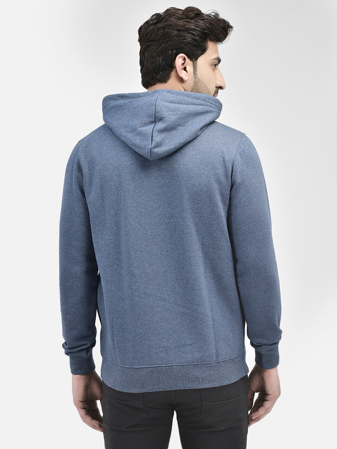 Blue Printed Sweatshirt With Hood-Men Sweatshirts-Crimsoune Club