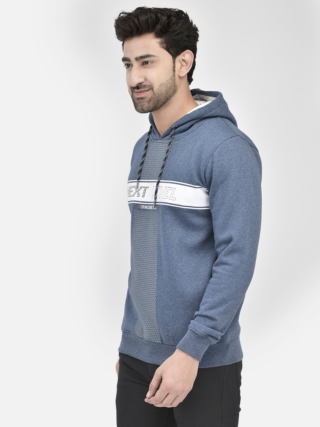 Blue Printed Sweatshirt With Hood-Men Sweatshirts-Crimsoune Club