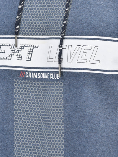 Blue Printed Sweatshirt With Hood-Men Sweatshirts-Crimsoune Club