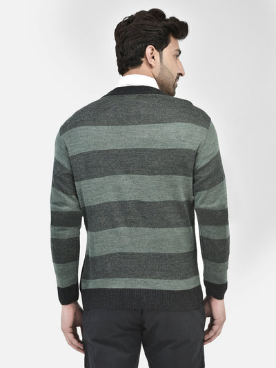 Green Striped Sweater-Men Sweaters-Crimsoune Club