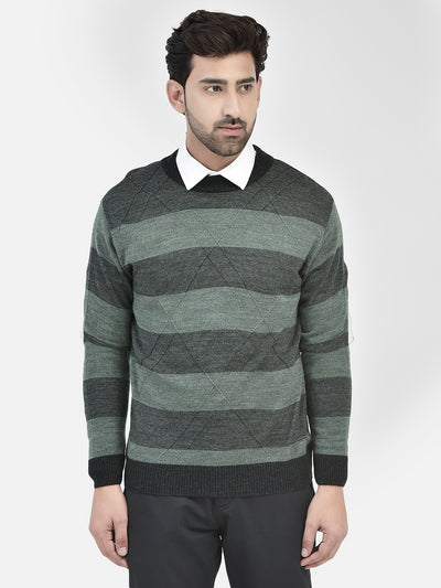 Green Striped Sweater-Men Sweaters-Crimsoune Club