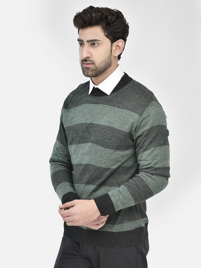 Green Striped Sweater-Men Sweaters-Crimsoune Club